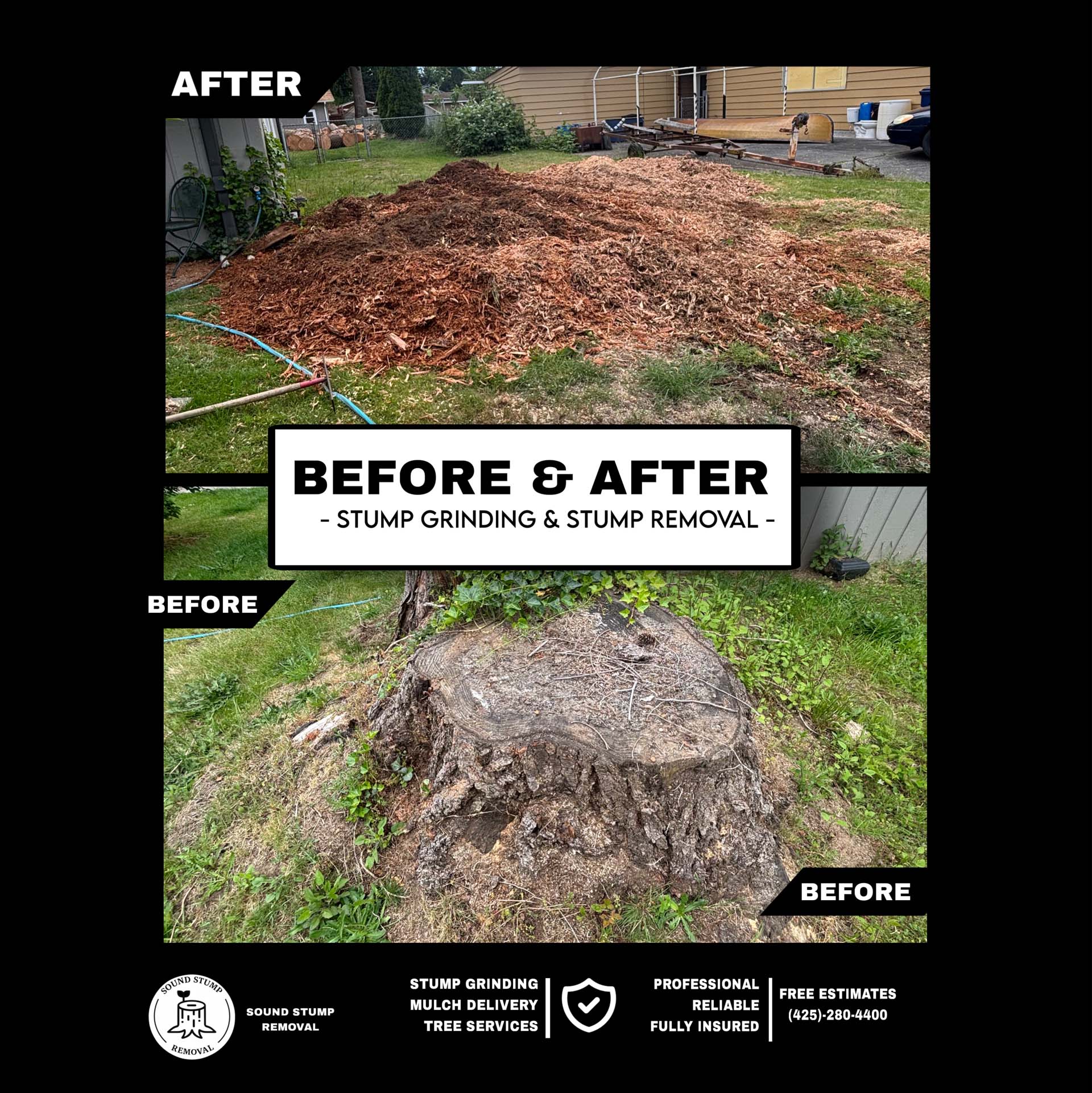 Large Stump Ground To Mulch