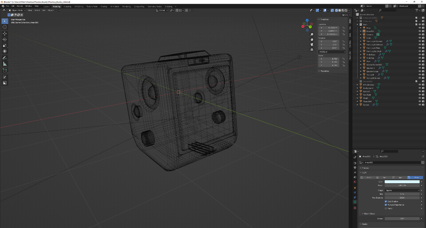 Screenshot of early 3D design stages using Blender 3D software.