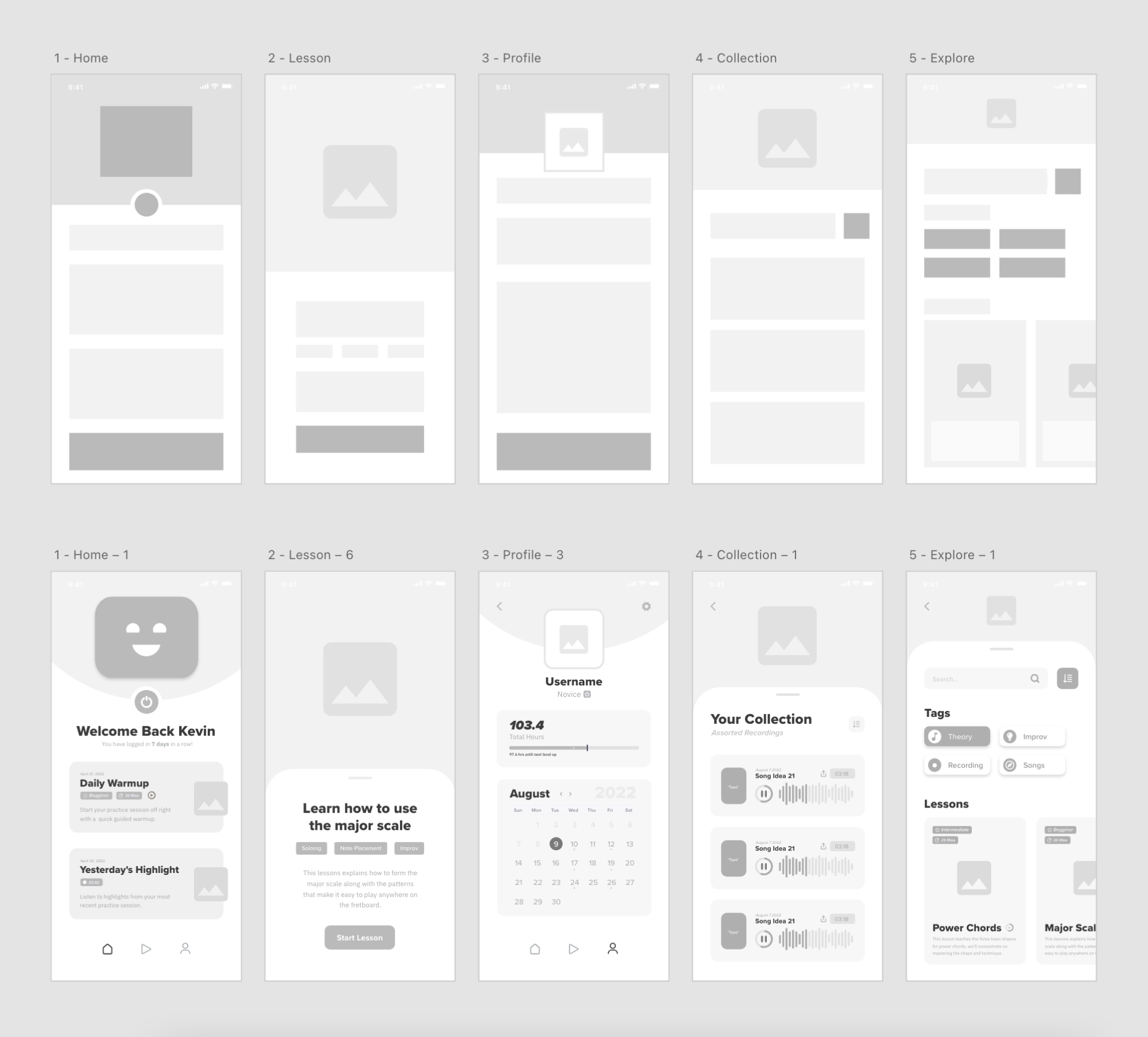 Low fidelity mockups for the companion mobile application.