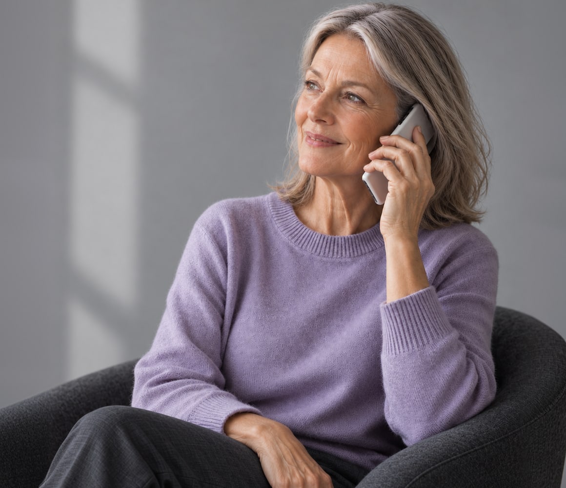 Patient smiling during a phone call