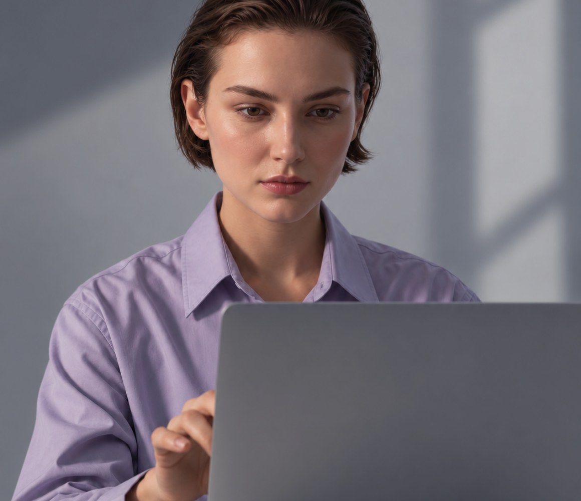 Customer working on her laptop while on a support call