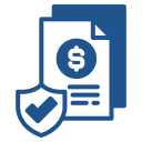 Icon of financial documents with a dollar symbol and a shield with a check mark.