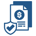 Icon of financial documents with a dollar symbol and a shield with a check mark.