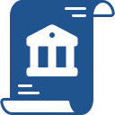 Blue icon of a business plan featuring a document with a dollar sign and upward trending bar chart.