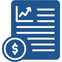 Blue clipboard with a checklist and a pen icon.