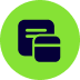 Icon of two overlapping document templates in green and black circle background.