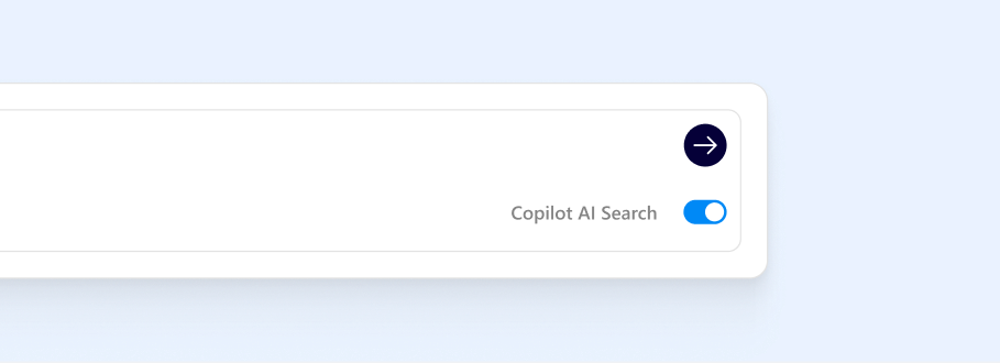 Search bar with a right arrow button and Copilot AI Search toggle enabled on blue background.