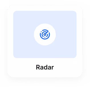 Blue radar icon with concentric circles and a sweeping line inside a rounded square labeled Radar.