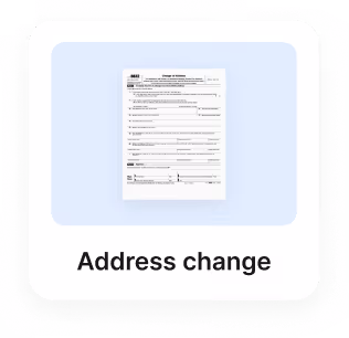 Form titled 'Change of Address' with fields for updating mailing address information.