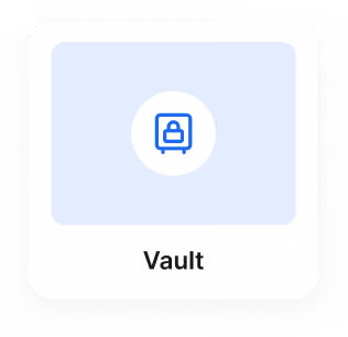 Icon of a locked safe in a blue square above the label 'Vault'.