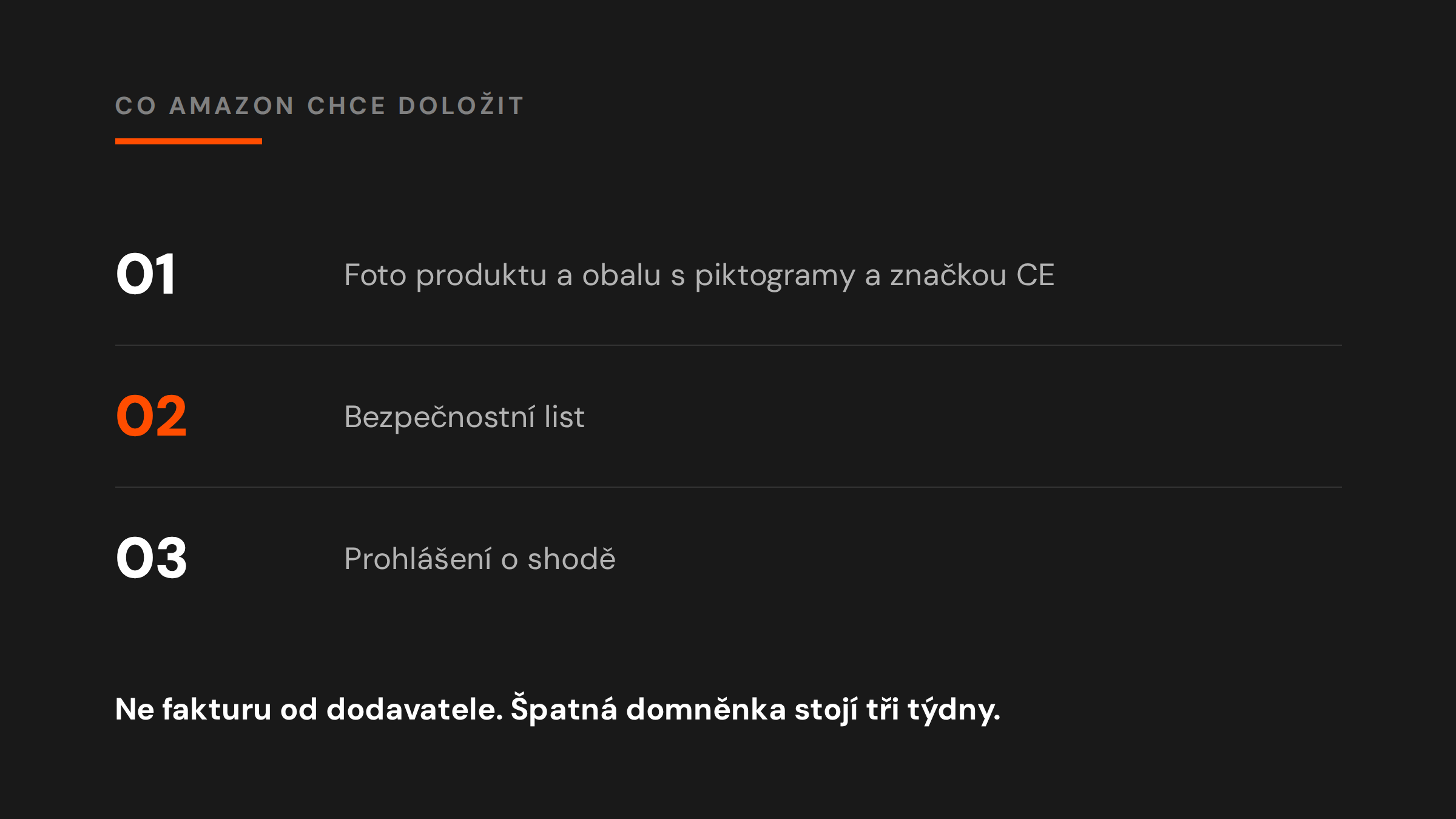 Co Amazon chce doložit: foto obalu s piktogramy a značkou CE, bezpečnostní list, prohlášení o shodě