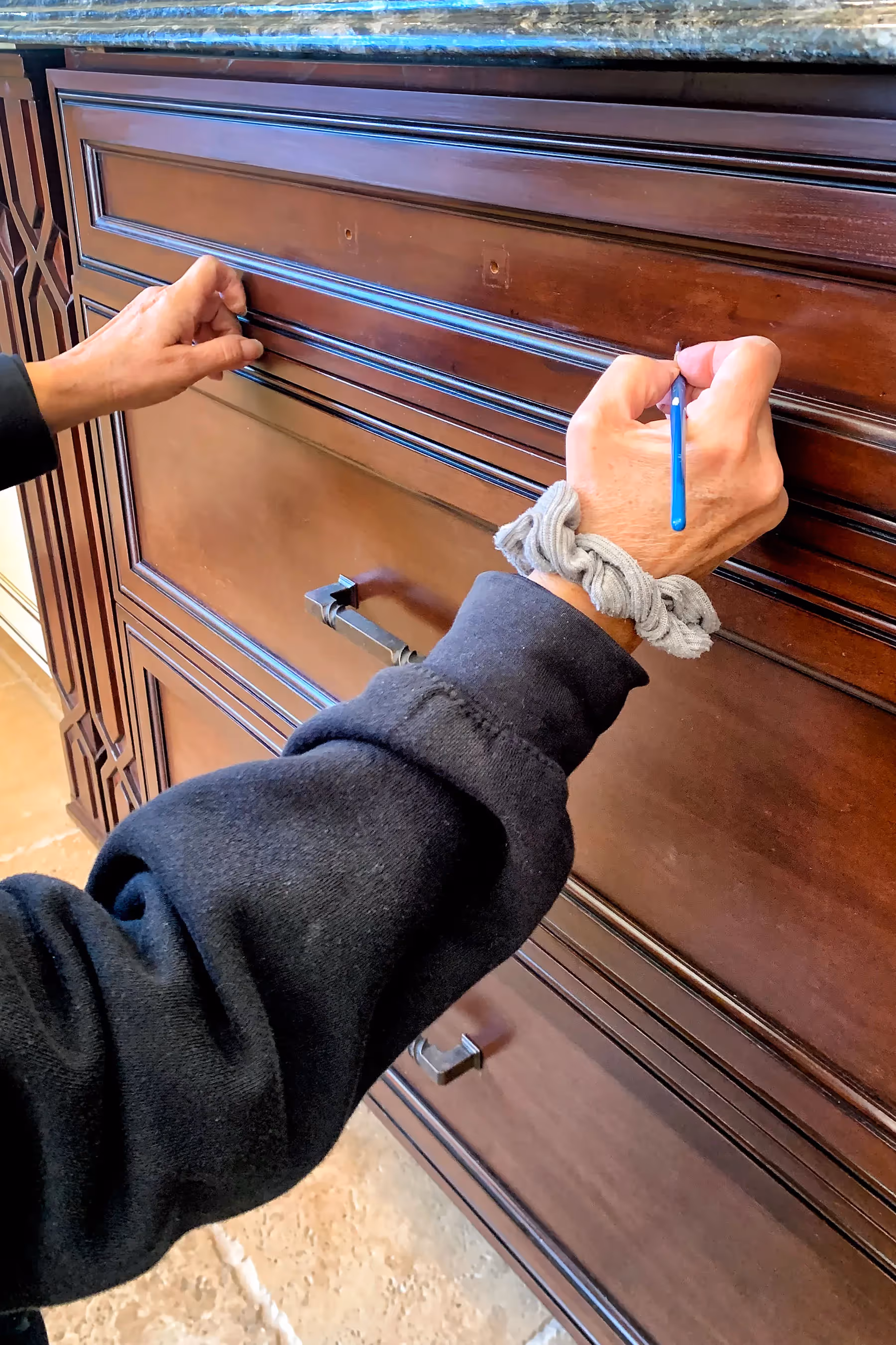 Fantasy Finishes entryway restoration, cabinet repair renovation, interior painting on Long Island New York 631-278-5096