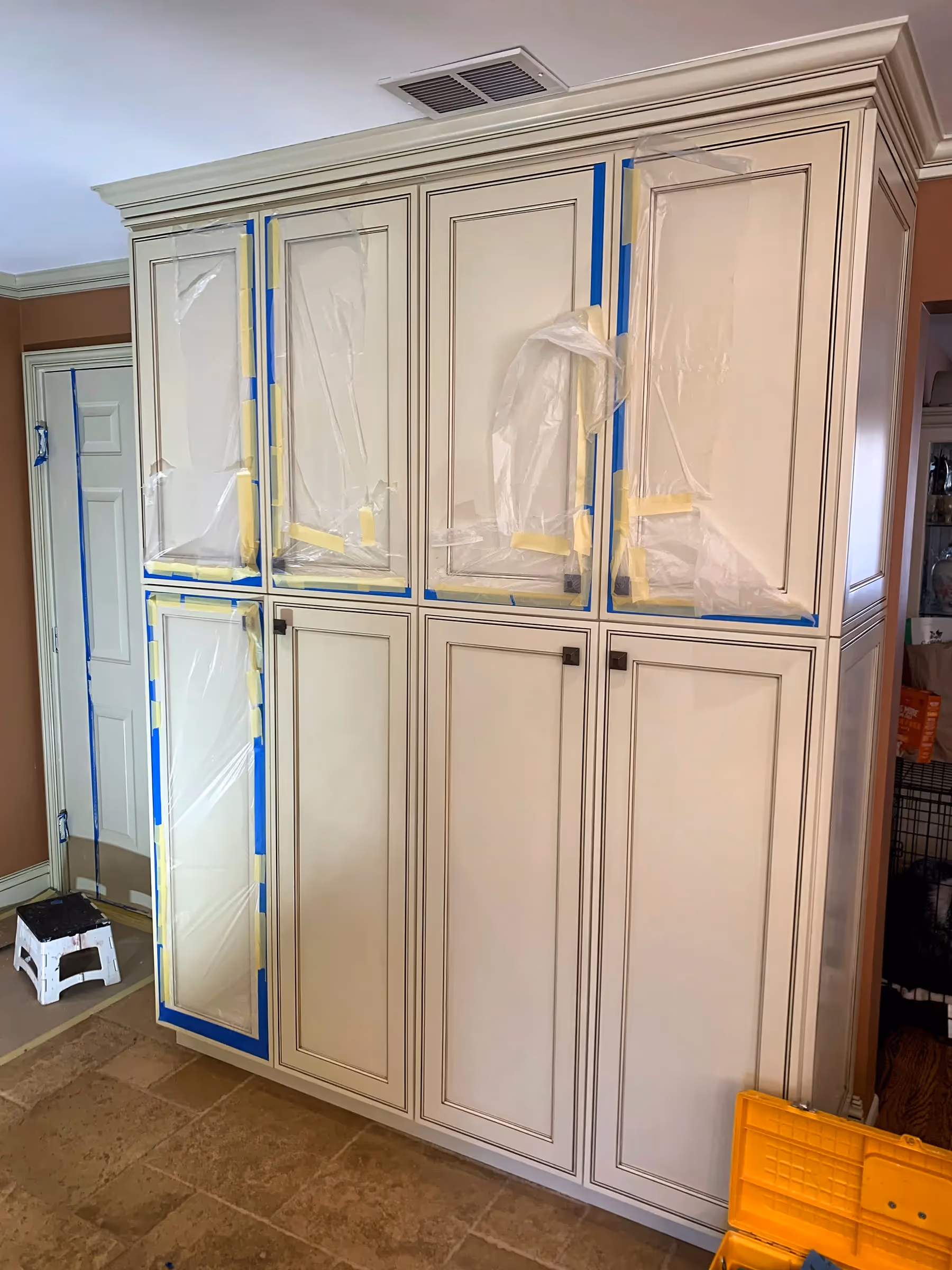 Fantasy Finishes entryway restoration, cabinet repair renovation, interior painting on Long Island New York 631-278-5096