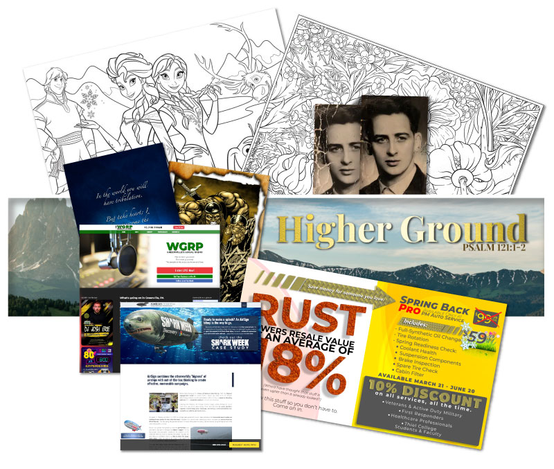 Collage of multiple print graphics