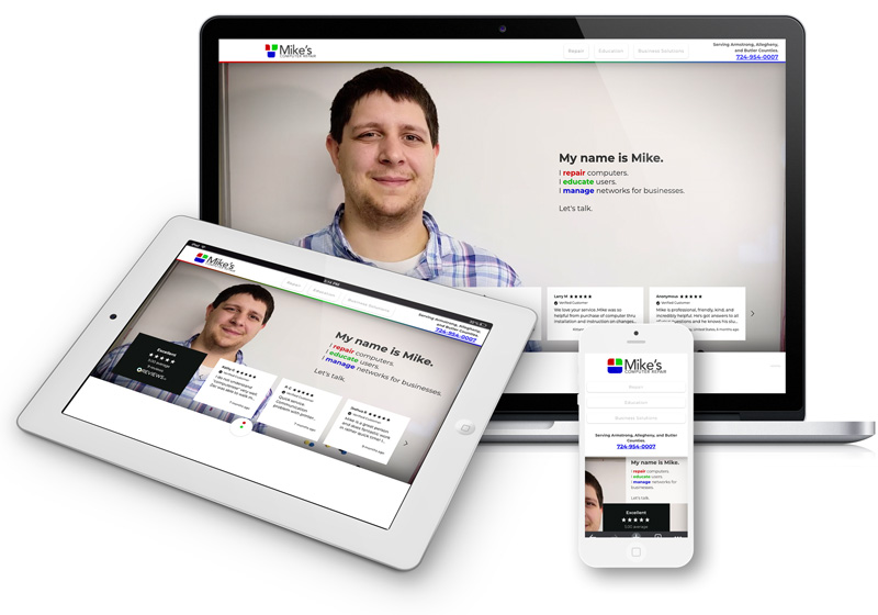 MikesCompRepair.com web design collage