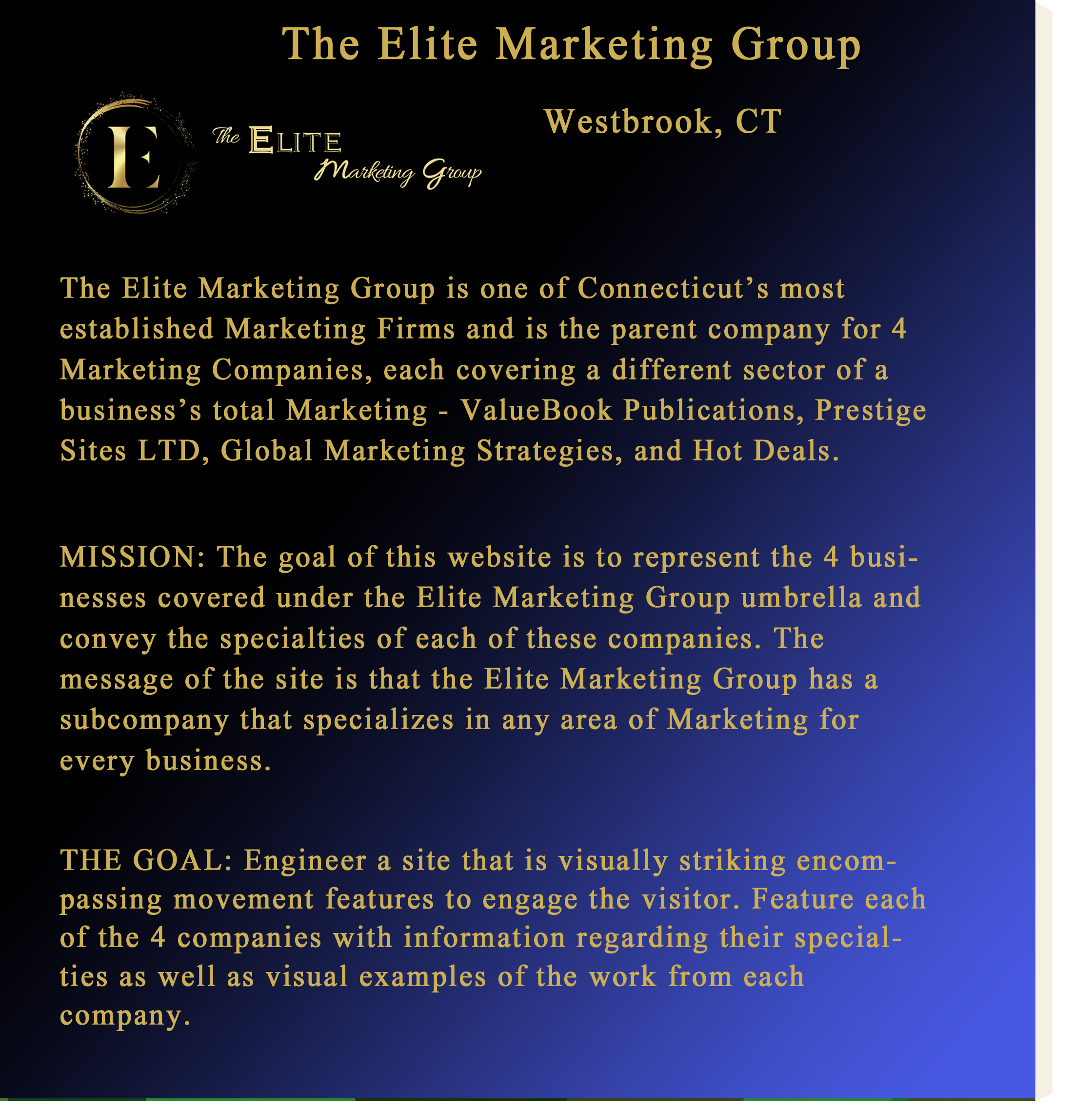 Panel showing the methods we used to design the Elite Marketing Group website.