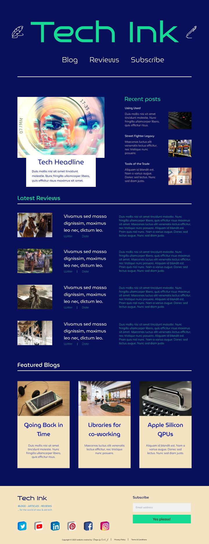 Web page layout for template re-styling package design option, showing example of a portfolio homepage with card elements in a grid array for each portfolio item