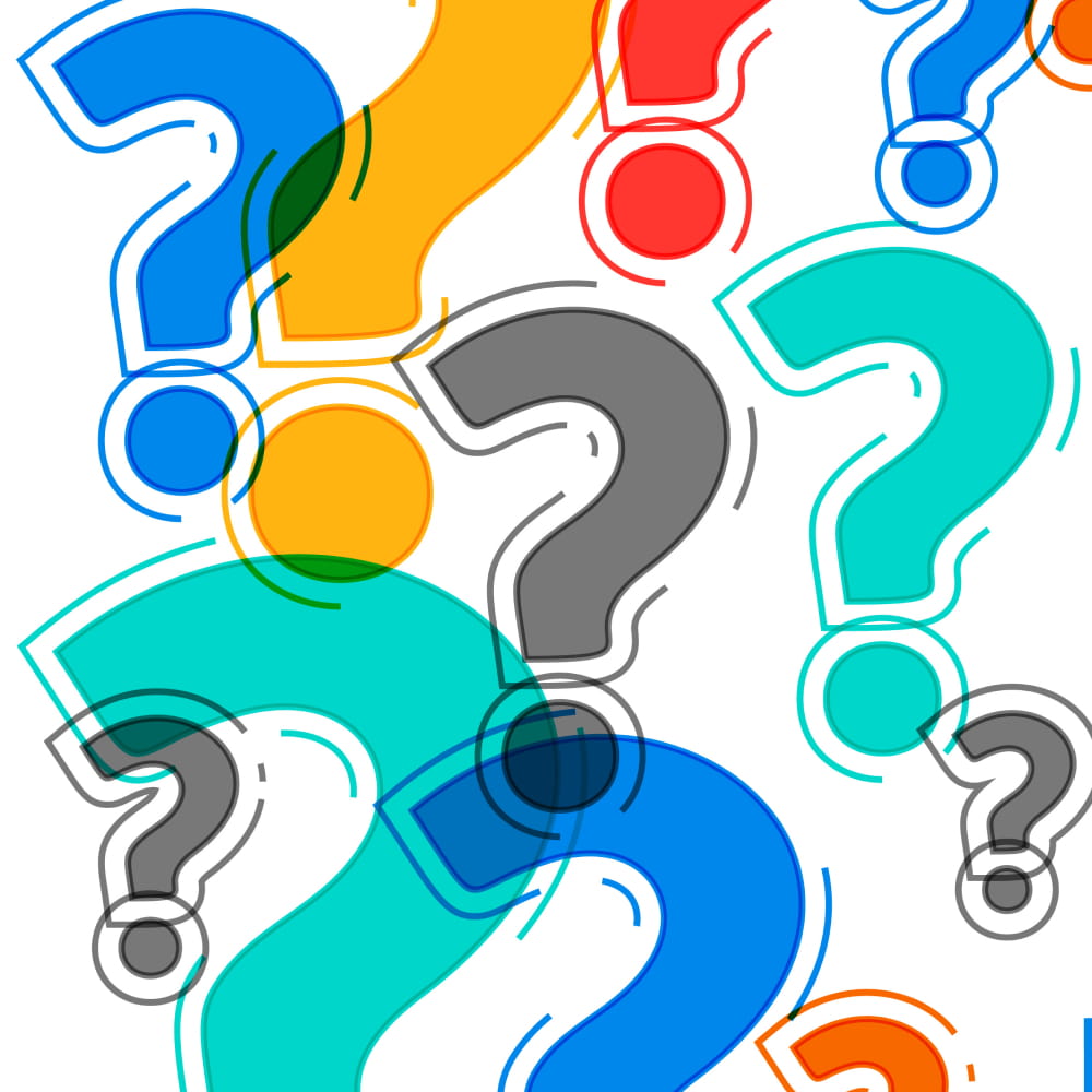 cartoon showing different size question marks in different colours