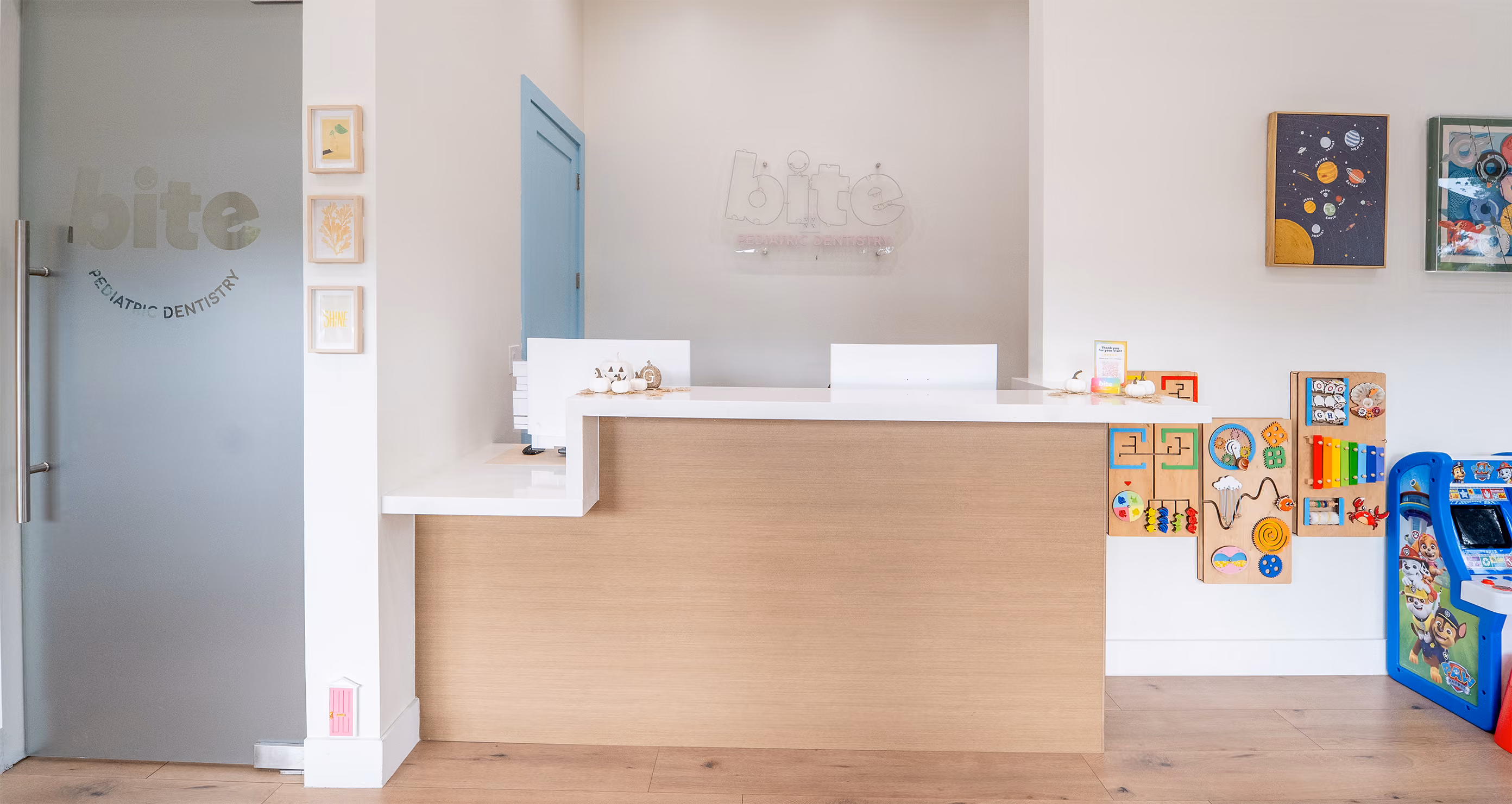 Bite Pediatric Dentistry front desk, designed with an open and bright atmosphere to welcome families