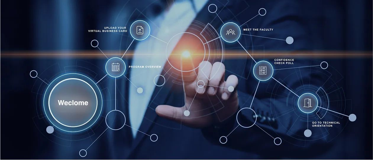 Visual, Virtual Event Environment depicting floating touch interface with a person interacting 