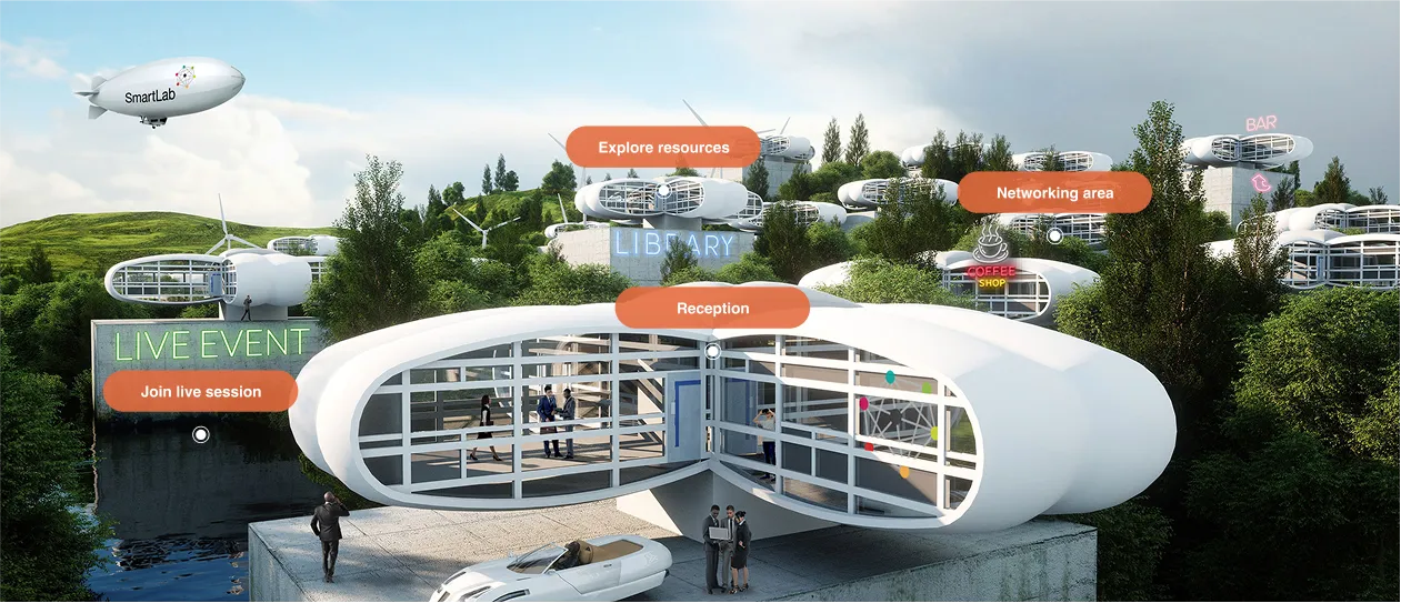 Visual, Virtual Event Environment depicting Futuristic Campus