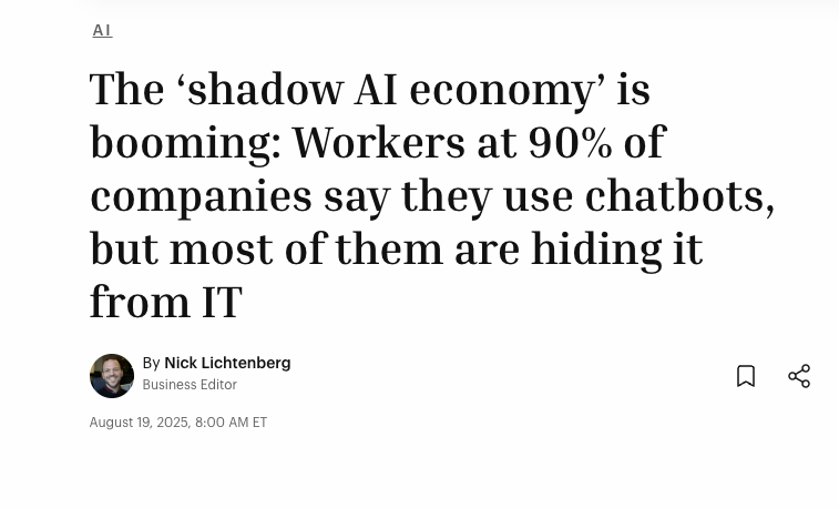 Fortune headline on the shadow AI economy and the MIT GenAI divide study
