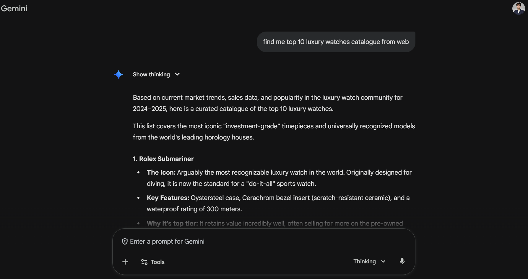 Google Gemini Shopping Interface