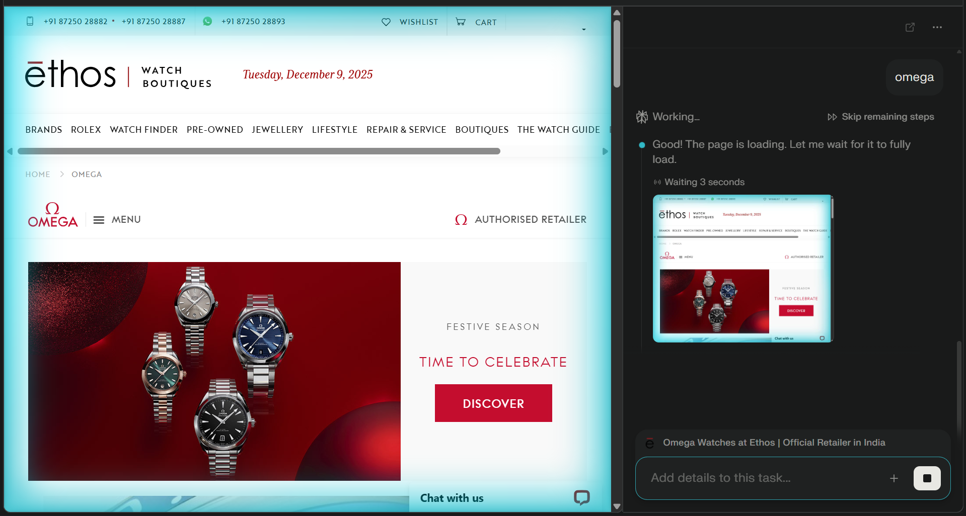 Perplexity Comet Shopping Agent Interface