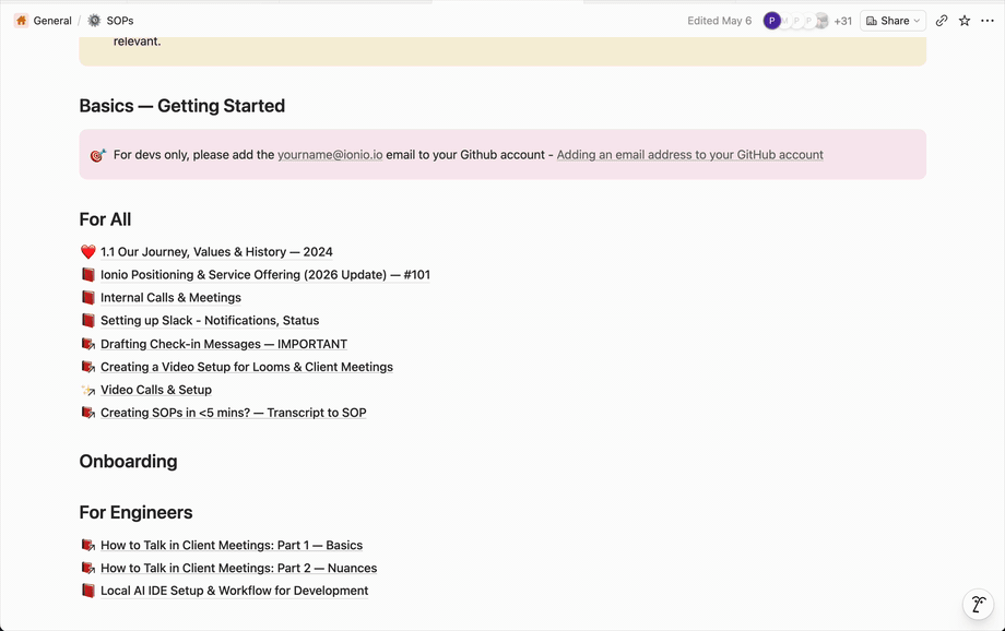 Ionio SOP library — 274 SOPs as of writing this doc