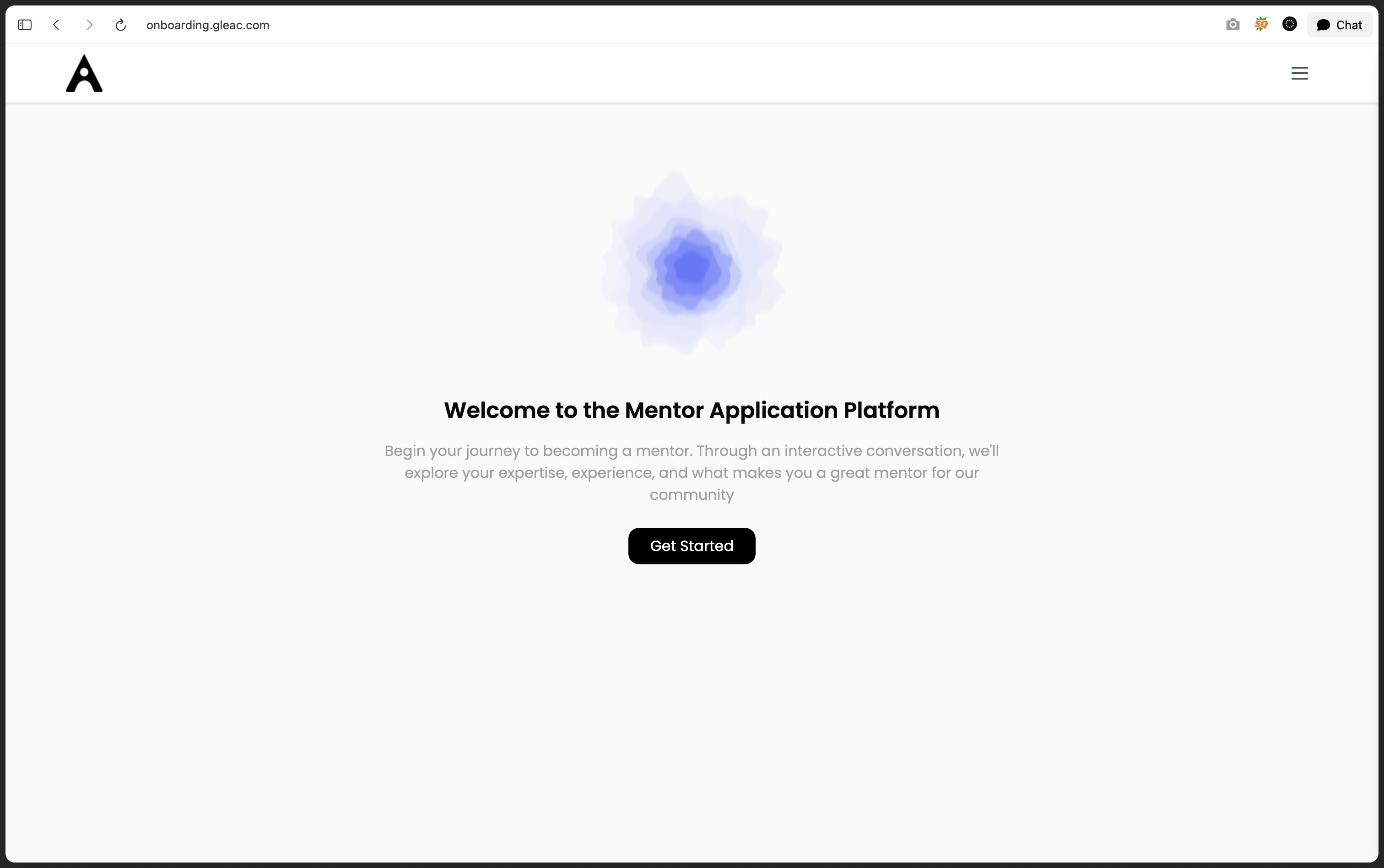 GLEAC mentor application platform welcome screen