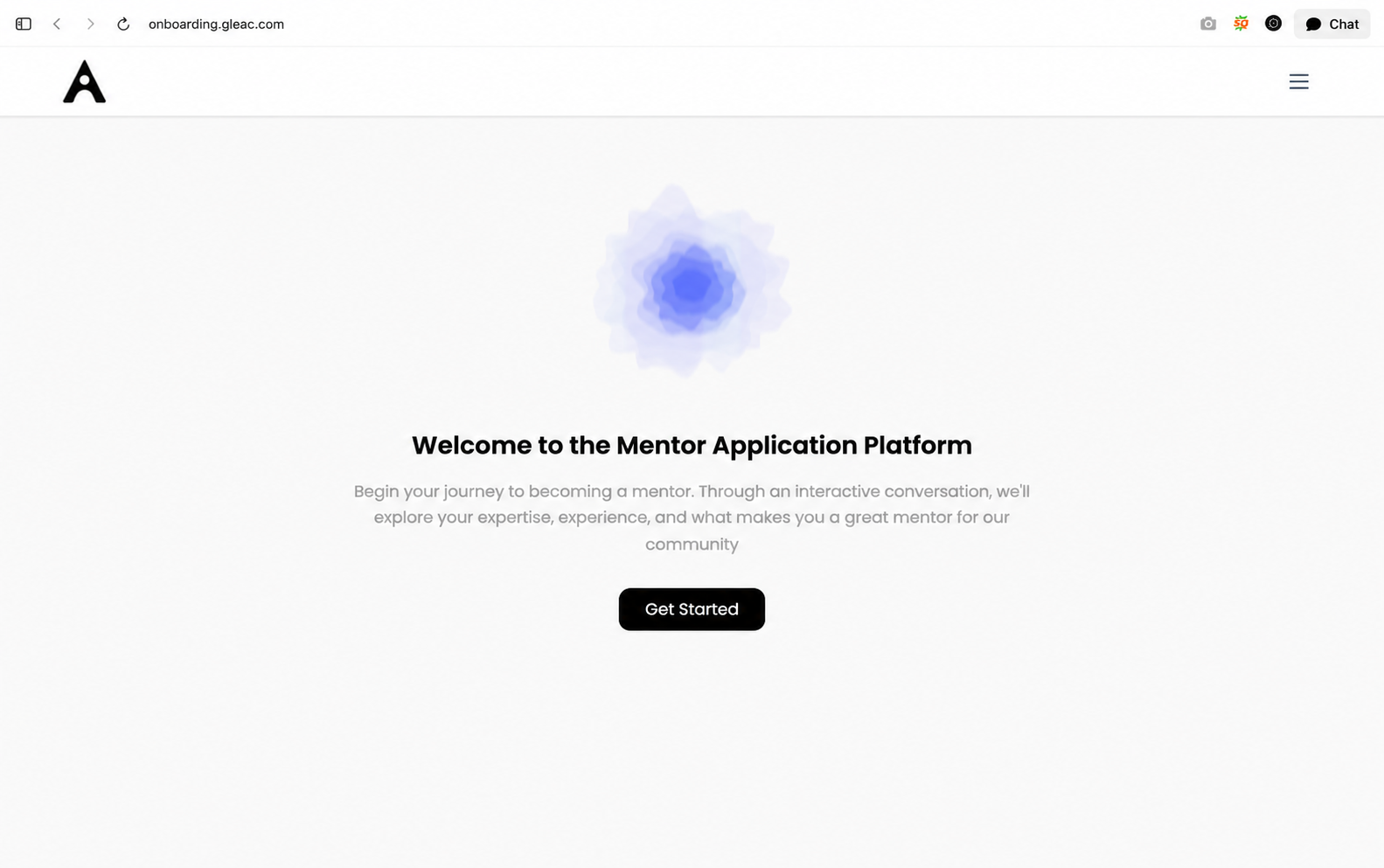 GLEAC mentor application platform welcome screen