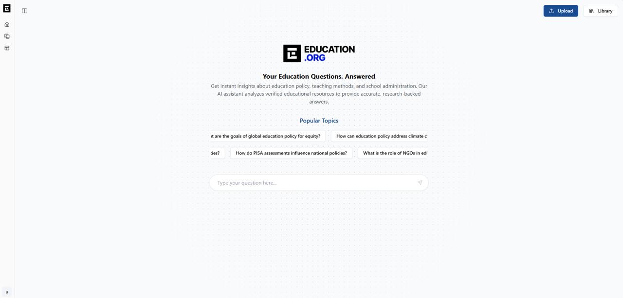 The Ask the Evidence landing page, with a Popular Topics row and a single question box