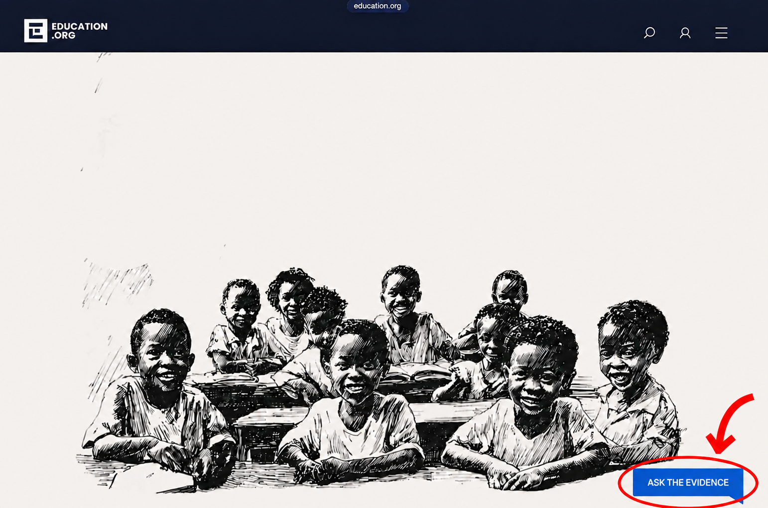 The Ask the Evidence launcher on Education.org's public site