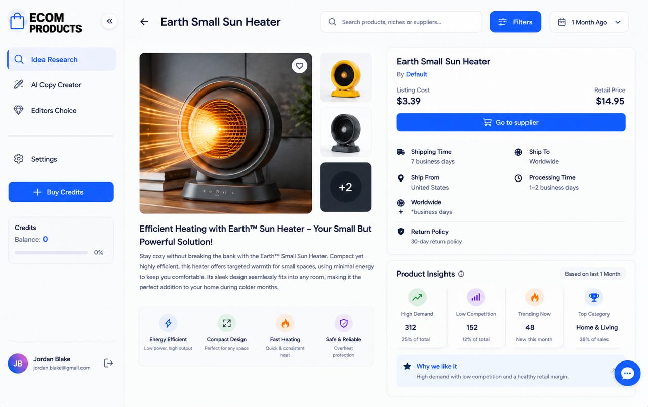 A product detail page: cost against retail price, shipping and returns, and why it made the list
