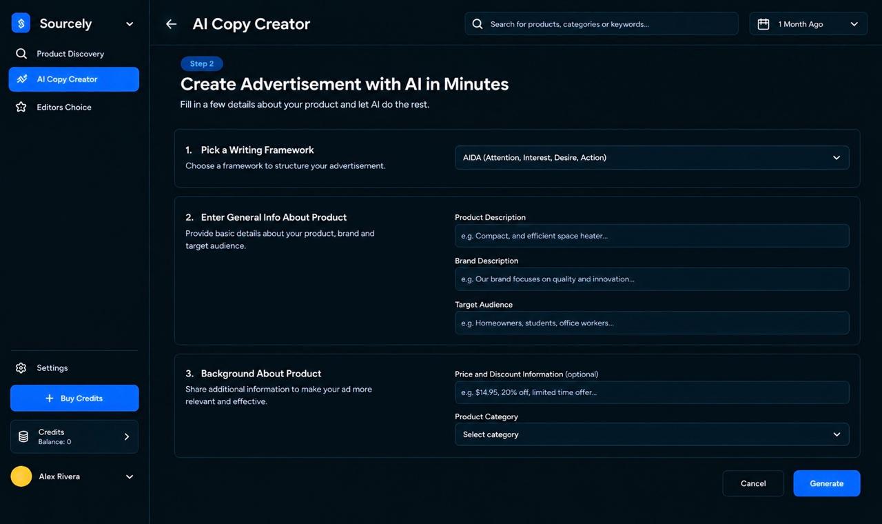 The AI copy creator: choose an advertisement or a product description