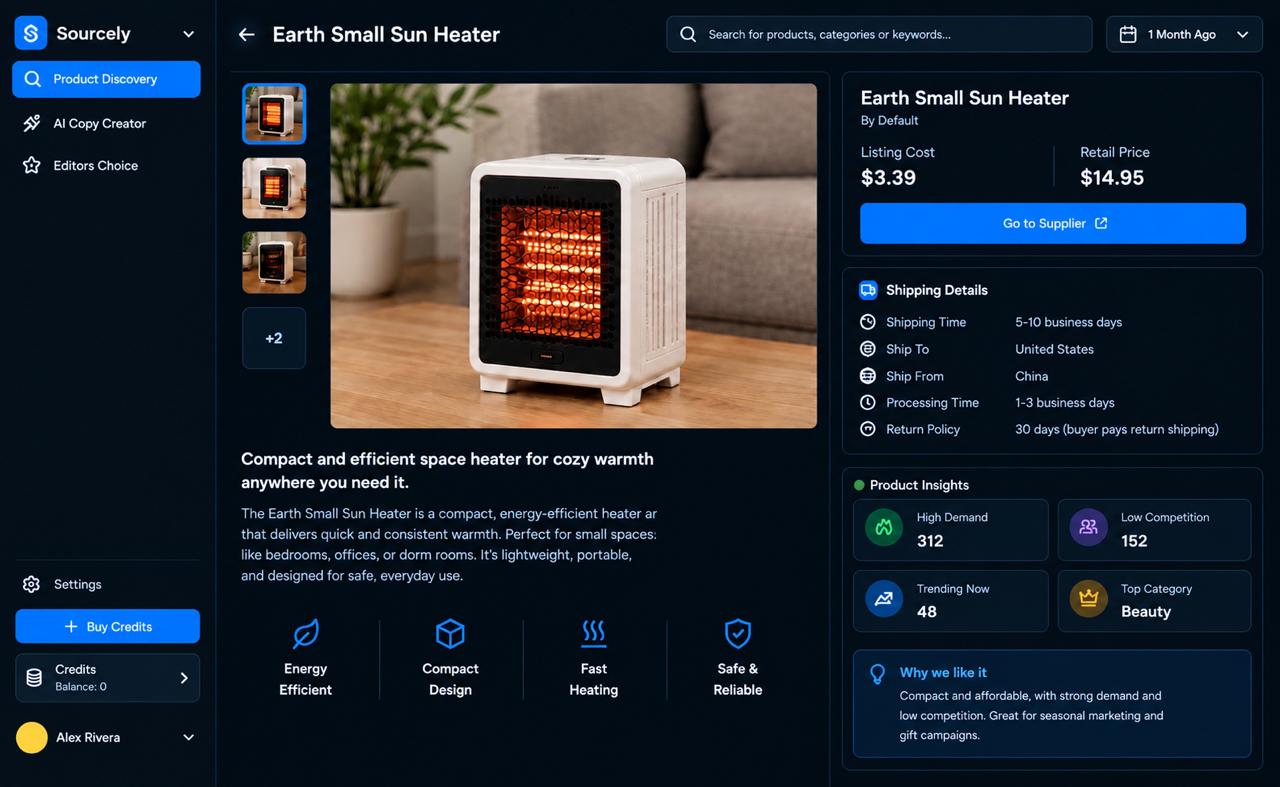 A product detail page: cost against retail price, shipping and returns, and why it made the list