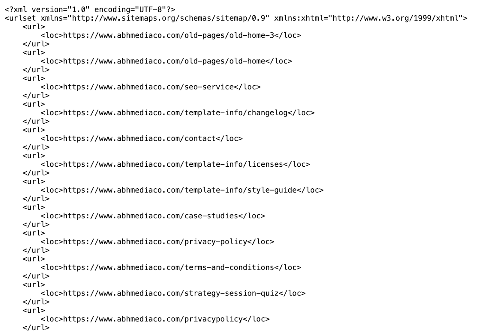 Example of sitemap from ABHMedia