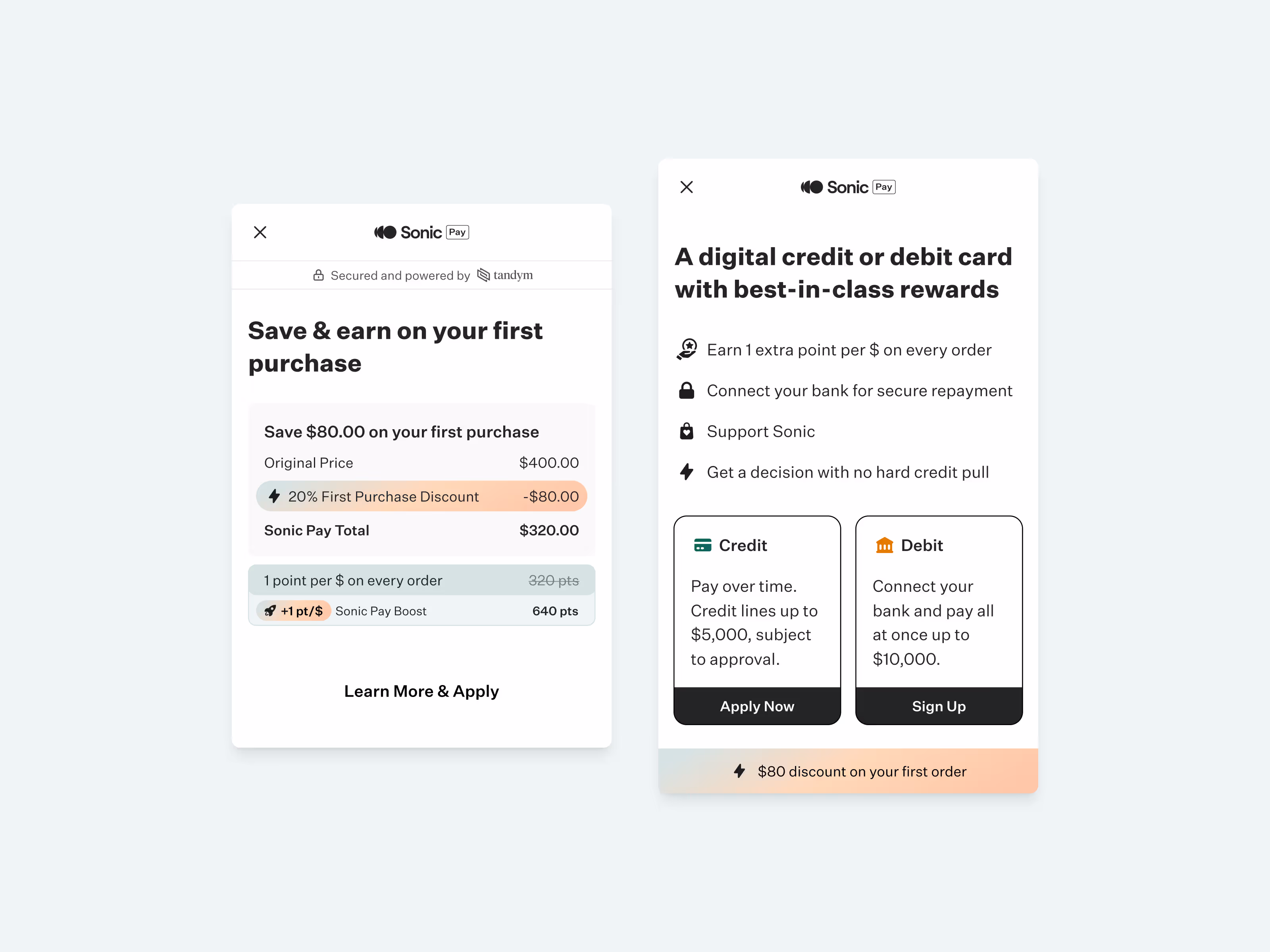 Tandym breakdown modal and learn more modal