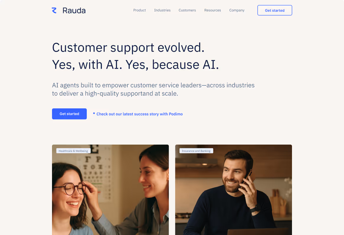 Rauda AI website hero section