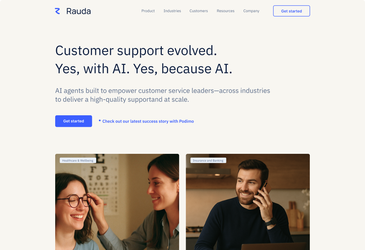 Rauda AI website hero section