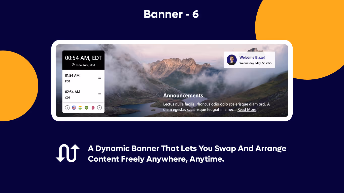Banner 06 - Announcements & Multi-Timezone Widget