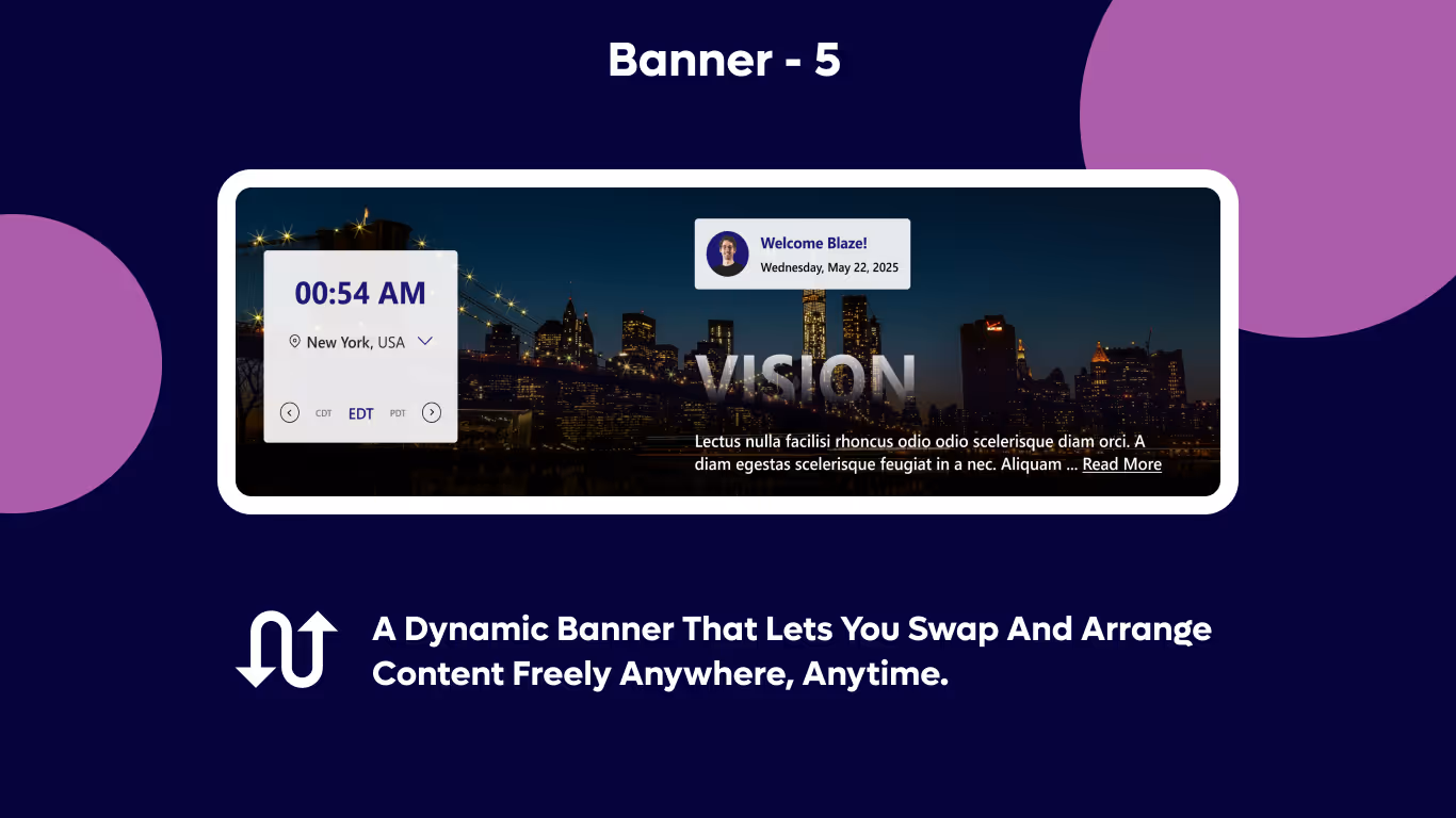 Banner 05 - Welcome & City Time Panel