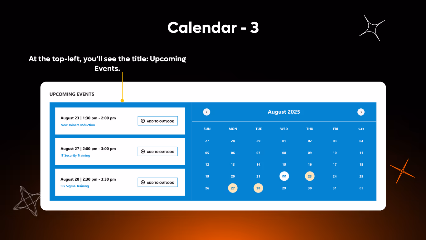 Calendar 03 - Upcoming Events Dashboard