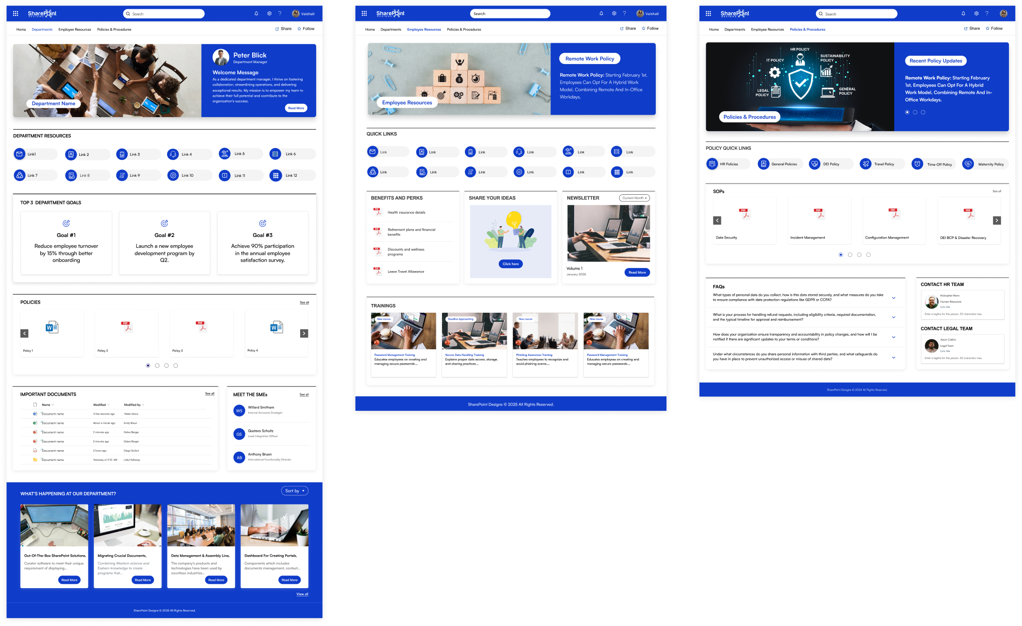 Modern SharePoint intranet homepage layout