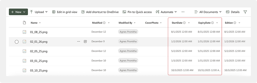 start date and expiry date