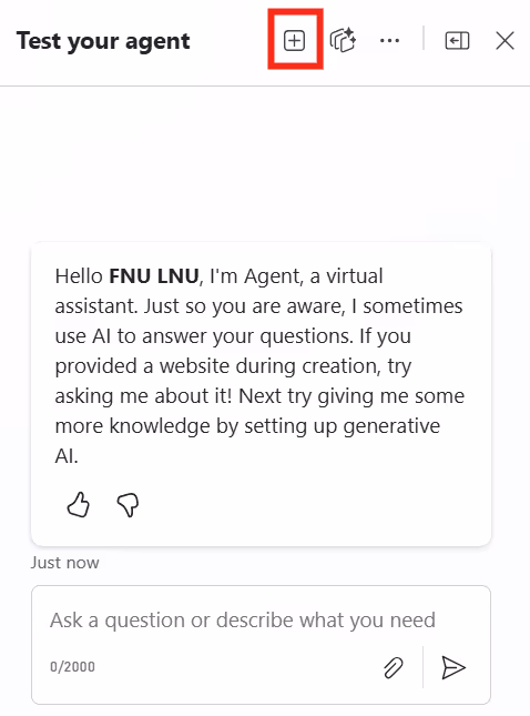 Custom Copilot welcome message with user first name9