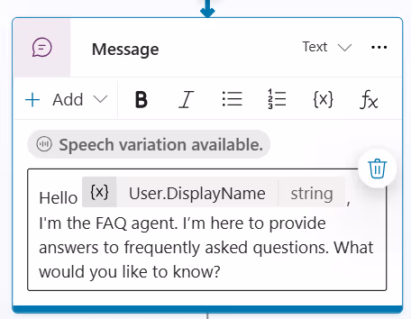 Personalized Copilot agent greeting example5