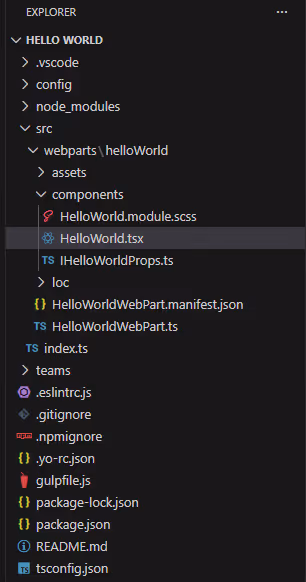 SPFx Hello World project structure in VS Code