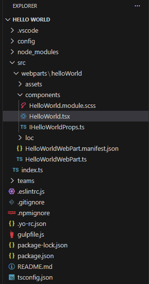 SPFx Hello World project structure in VS Code