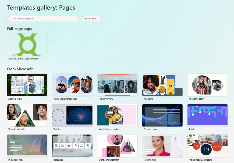 Choosing a SharePoint page template